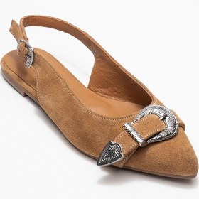 Resim Luvi Shoes Dorothy Toprak Süet Hakiki Deri Tokalı Sivri Burunlu Kadın Sandalet Toprak 