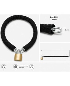 Resim Vi Caro 6 mm Zincir Kilit 2 Metre Siyah Kılıflı Bisiklet Motosiklet Güvenlik Kilidi 