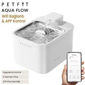 Resim Petfit Aqua Flow 4 L Çelik Hazne Wi-Fi Bataryalı Akıllı Otomatik Kedi Köpek Su Pınarı Su Çeşmesi Su Şelalesi UV 