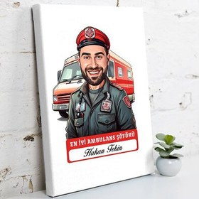 Resim Karikatürlü En İyi Erkek Ambulans Şoförü Kanvas Tablo 