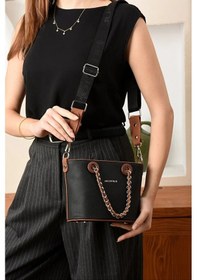 Resim Just Polo Kadın Günlük Kullanıma Uygun Ayarlanabilir Askılı Şık El Ve Omuz Çantası Shopper Ebat: 16 X 21 Cm Siyah - Taba 
