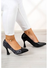 Resim Erkan Saçmacı Jatqılı Plus Siyah Yılan Kadeh Topuklu Ayakkabı Siyah Yılan 