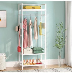 Resim Zizuva Tasarım Raflı Çok Amaçlı Kıyafet Askılığı-açık Kıyafet Dolabı Beyaz 