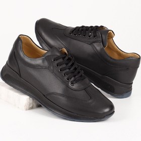 Resim SİYAH Gön Hakiki Deri Yuvarlak Burun Bağcıklı Günlük Erkek Sneaker 01933 