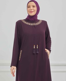 Resim Önü Ve Cebi Nakışlı Büyük Beden Ferace Mürdüm | 204168 - 46 / Mürdüm 