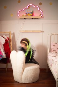 Resim LAYKİDS Çocuk Bebek Odası Led Gece Lambası & Duvarı Rafı Kitaplık Pembe 60x11,5cm Kolay Kurulum 