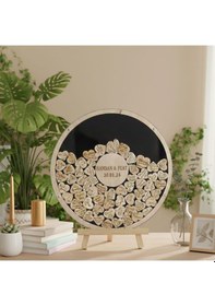 Resim Düğün-nişan Siyah Pleksi 50 Cm Yuvarlak Misafir-hatıra Anı Kutusu-defteri + Şövale Ve Kalem Hediyeli 