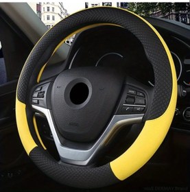 Resim Dashanshop Dermay Sarı Pu Deri Direksiyon Kılıfı, Kaymaz Tutuş, 4 Mevsim Koruma Sarı 