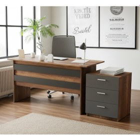 Resim Robin Home Verona Ofis Çalışma Masası Ve 3 Çekmeceli Keson Takım Meşe-siyah Kahverengi 