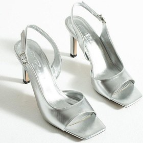 Resim Kadın Gümüş Metalik İnce Topuklu Sandalet Gümüş Metalik 