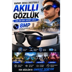 Resim Eco Lounge Birinci Şahıs Görüşlü 8mp Kameralı Yapay Zeka Akıllı Gözlük Chatgpt Destekli Model 