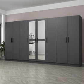 Resim Minar Kale 8 Kapaklı 2 Aynalı 2 Çekmeceli Dolap Antrasit 190 cm 