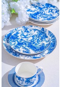 Resim Acar Destinee 19 Parça 6 Kişilik Porselen Pasta Seti Mavi 