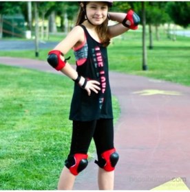 Resim tosbai Siyah Dizlik Dirseklik Ellik Takımı, 5-12 Yaş -Bisiklet, Scooter, Koruyucu Dizlik Dirseklik Set 