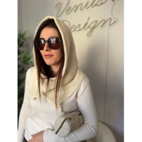 Resim Venüs Design Düğmeli Balaklava Krem Renk Kadınlar İçin Kış Sezonu Aksesuarı 