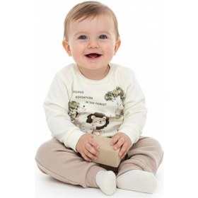 Resim Erkek Bebek Orman Hayvanları Baskılı Alt Üst İkili Gündelik Takım Bej 