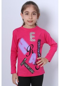 Resim Hçm Kız Çocuk Uzun Kollu Tshirt Pullu Harf Baskılı Bisiklet Yaka E9 Fuşya 
