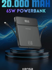 Resim Kensa 20.000mAh Hızlı şarj Powerbank 65W Çift Çıkışlı Lightning+USB-C, LED Ekranlı, Powerbank 