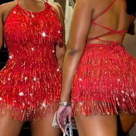 Resim 2025 Sonbahar ve Kış Yeni Seksi Noel Partisi Stili Çok Katmanlı Fringe Boncuklu Spagetti Askılı Çapraz Arka Yüksek Esneklikli Sıkı Kadın Moda Tulum Etek, Cadılar Bayramı ve Noel Şenlik Kutlamaları, Parti Topları, Akşam Elbiseleri ve Latin Sokak Dansı Performansları için Uygun, Özel Gün Giyim, Tatil Kıyafeti, Püskül Detayı, Şenlik Giyimleri, Formu Sıkı Tulum, Tatil Modası, Kadın Modası, Gotik Giyim 