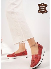Resim Elit Mn85l21c Kadın Hakiki Deri Espadril Kırmızı Kırmızı 
