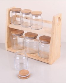 Resim Ahşap Stantlı Cam Baharatlık Baharat Takımı 