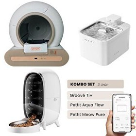 Resim Groove Ti+ Otomatik Kedi Tuvaleti Kahverengi - Petfit Aqua Flow Akıllı Su Pınarı Çeşmesi - Petfit Meow Pureo Otomatik Mama Kabı 