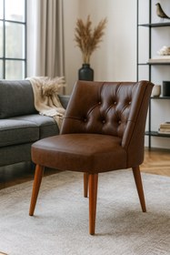 Resim Azra Mobilya Modern Kapitoneli Deri Berjer Sandalye – Ahşap Ayaklı, Demonte Gönderim, Renk Seçenekli 