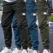 Resim Erkek Polyester Kargo Pantolonu | Esnemez, Düz Renk | Rahat Bol Kesim Cep ile | İş ve Açık Hava Seyahati için Çok Yönlü Pantolon 
