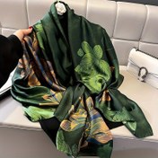 Resim Vintage Baskı Simüle İpek Eşarp İnce Pürüzsüz Şal Zarif Stil Rüzgar Geçirmez Güneş Koruyucu Seyahat Eşarp 