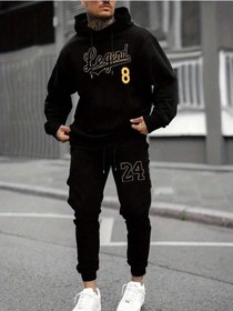 Resim Legend 8 Kışlık Alt Üst Takımı Sweatshirt Eşofman Altı - Siyah Baskılı Oversize Kapüşonlu Siyah 