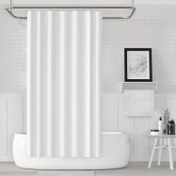 Resim Beyaz Renk Banyo Perdesi Polyester Kumaş Duş Perdesi 240X200 cm Büyük Boy Banyo Perde C-Halka Hediye 