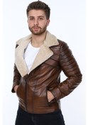 Resim Hakiki Deri Kahverengi Ronny Kürklü Erkek Deri Ceket Kahverengi 