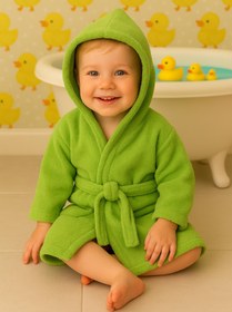 Resim CottonVerse Bebek & Çocuk Kapşonlu Bornoz - %100 Pamuk, Unisex Yeşil - Yeşil / 0-2 Yaş 