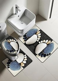 Resim Modern Desenli Dijital Baskı 3’lü Banyo Paspas Takımı Yıkanabilir Kaymaz Tabanlı Klozet Takımı KLZ0054 