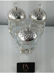 Resim Çay Kahve Şekerlik Kavanoz Sunumluk Söz Nişan Kız İsteme Çikolatalık Dekoratif Obje Biblo Süs Eşya Üçgen Gümüş 