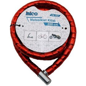 Resim Tüp Anahtarlı Metal Kafa Çelik Motor - Bisiklet Kilit Silindirik Spiral Kilit Kırmızı Kılıf22mm X 200cm 