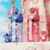 Resim Disney Açılır Kapaklı Uzay Temalı 500ml/17.6oz Su Şişesi - Mavi & Pembe, Çilek Ayı ve Stitch Desenli, Spor, Ofis, Kamp, Okul için Şık Bardak, Taşınabilir Hediye Fikri Sevgililer Günü, Mezuniyet veya Doğum Günü İçin 