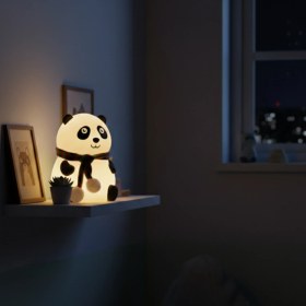 Resim Sevimli Panda LED Gece Lambası – Silikon, Dokunmatik, Sarı Işık, Çocuk & Bebek Odası Masa Lambası 