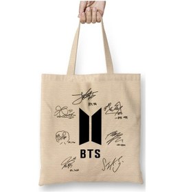 Resim Toyaso Bts İmzalar Kpop Kdrama Beyaz Bez Çanta Uzun Saplı Alışveriş Çantası Plaj Çantası Beyaz 