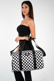 Resim woys 2 Yıl Garantili Siyah Beyaz Kare Desenli Kadın Spor Çantası - GYM Fitness Çantası 