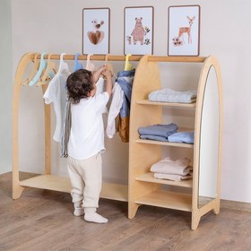 Resim Montessori Doğal Ahşap Aynalı Çocuk Dolabı - 120 x 40 x 90 (h) 