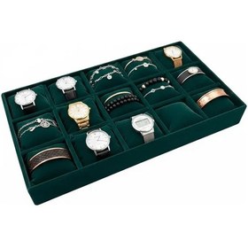 Resim Anzac Model Model Süet Kumaş Yeşil Renk 42/25 Cm 15 Yastıklı Çekmece İçi Takı Kutusu 