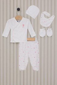 Resim U.S. Polo Assn. Kız Bebek Beyaz Hastane Çıkışı %100 Pamuk 5'li Zıbın Set 50322796-VR071 