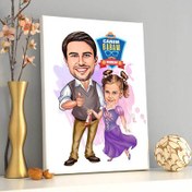 Resim Prenses Kız ve Babası Karikatürlü Kanvas Tablo 