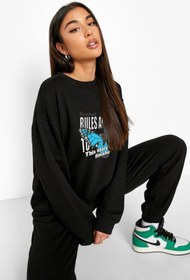 Resim LAND MODA Kadın Mavi Kelebek Baskılı Sweatshirt Eşofman Alt Üst Takımı 