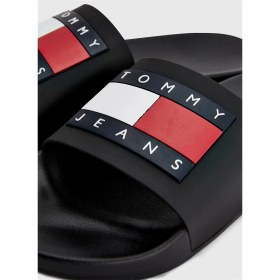Resim Tommy Hilfiger Erkek Logolu Suni Deri Siyah Terlik Günlük Kullanım İçin Konforlu Tasarım M0EM01191-BDS 