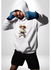 Resim Cavailer King Charles Spaniel Karate Kadın Erkek Beyaz Kapüşonlu Sweatshirt Hoodie Beyaz 