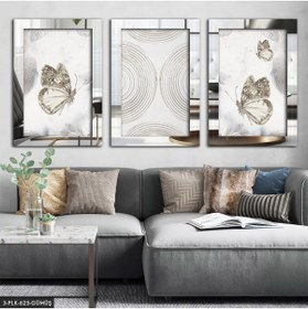 Resim Evinemoda Gümüş Kelebekler 3 Parça Pleksi Aynalı Çerçeveli Tablo 