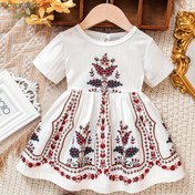 Resim Bwindkids Gençlerin Moda Çiçek Desenli Kısa Kollu Elbise - Örgü Kumaş, Canlı Kırmızı ve Mavi Çiçek Desenleri ile Rahat Yaz Stili, Gençler için Mükemmel, Yaz Elbisesi | Çiçek Desenli Elbise | Örgü Kumaş 