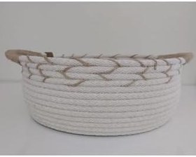 Resim Kulplu Sepet Ekru Hasır Sepet Sepet Düzenleyici, Organizer, Dekorasyon, Hediyelik - 26X10cm 